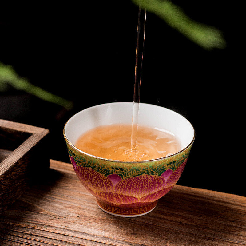 master cup porcelain lotus flower print Chinese kungfu tea cup ceramic cup 85ml