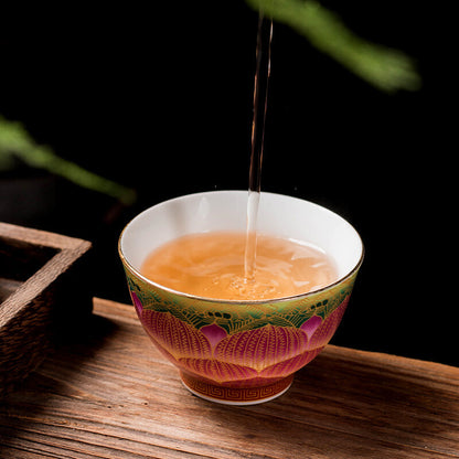 master cup porcelain lotus flower print Chinese kungfu tea cup ceramic cup 85ml