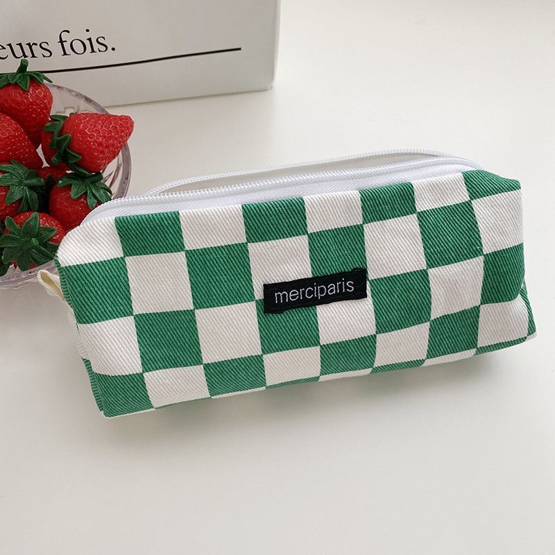Plaid Cosmetic Bag Canvas Handbags Purse Organizer Pencil Makeup Bags Lipstick