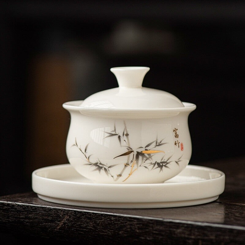 Ceramic Gaiwan For Tea Tureen Teaware Cup Chinese Tea Bowls Jade White Porcelain