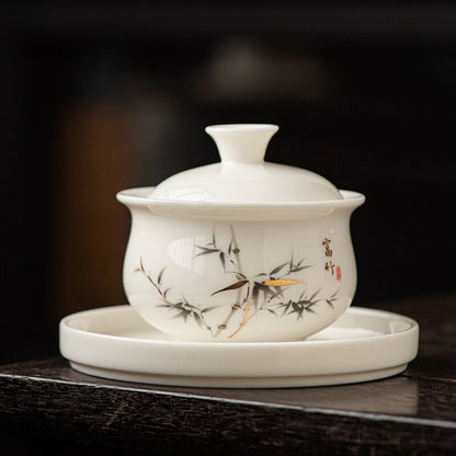 Ceramic Gaiwan For Tea Tureen Teaware Cup Chinese Tea Bowls Jade White Porcelain