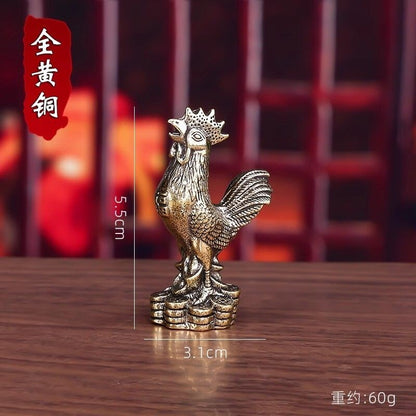 2.1" Solid Brass Chinese Zodiac Rooster Small Statue Tea Pet Lucky Ornament