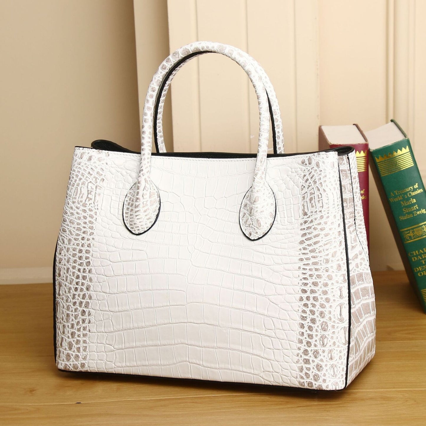 Real Leather Women's Luxury Bag, Crocodile Embossed Shoulder Bag Large Handbags
