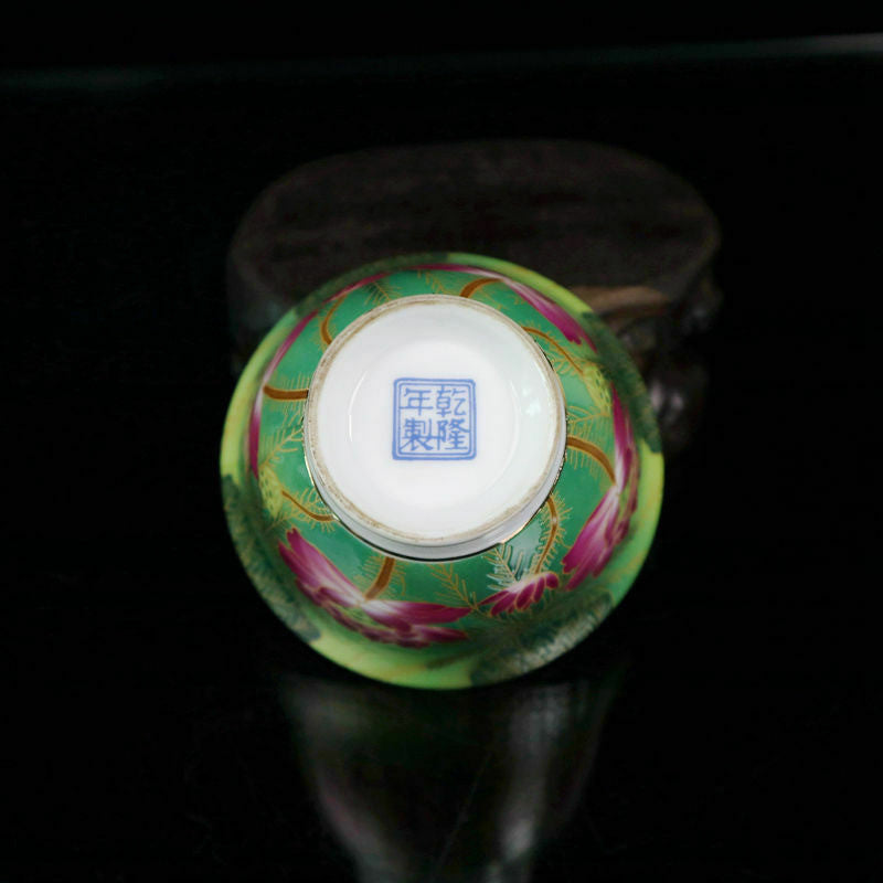 Chinese Jingdezhen Painted Pastel Lotus Flower Pattern Covered Bowl Tea Cup
