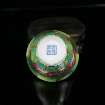 Chinese Jingdezhen Painted Pastel Lotus Flower Pattern Covered Bowl Tea Cup