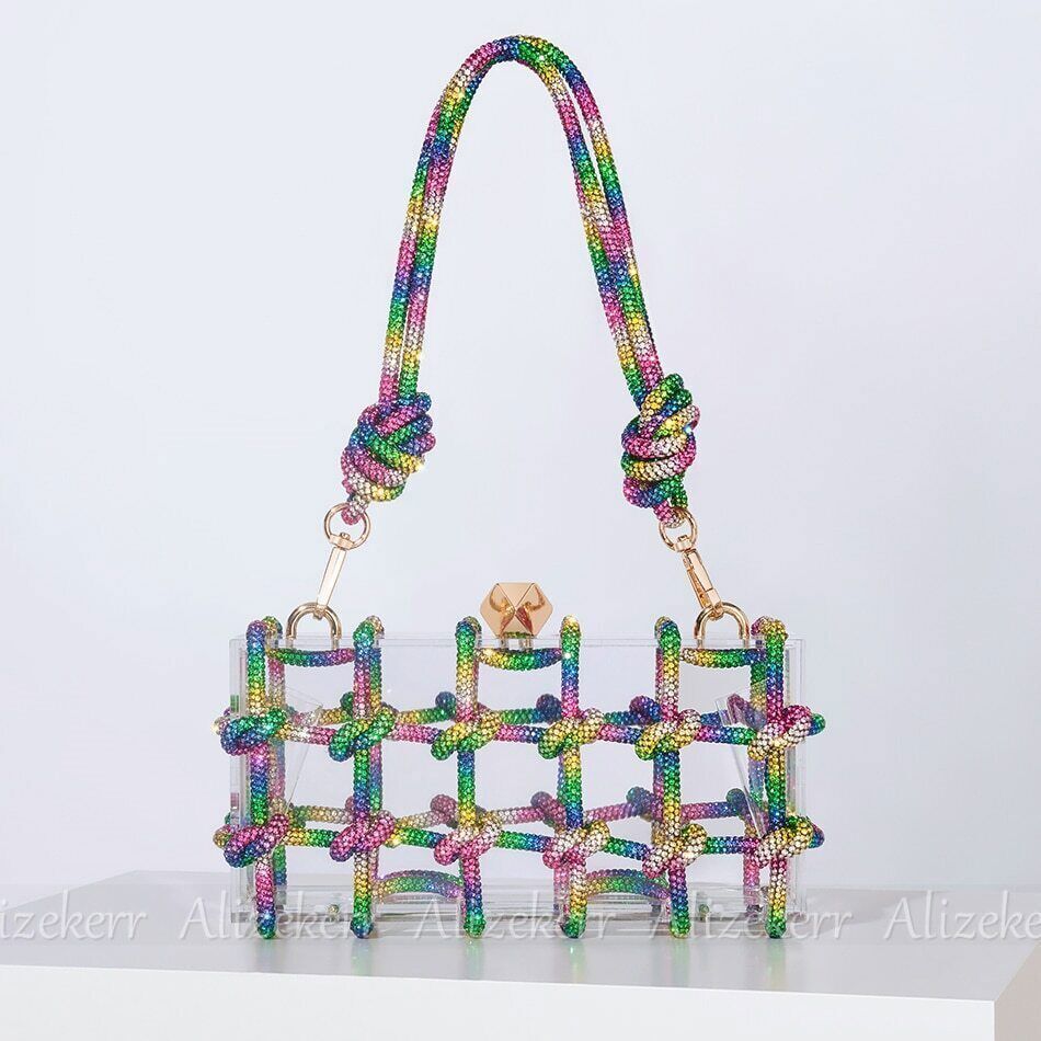 Clutch Bags Women Woven Rope Rhinestone Purses And Handbags Wedding Party