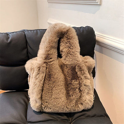 Faux Fur Women's Tote Bag Plush Shoulder Bags Women Soft Top Handbags Warm