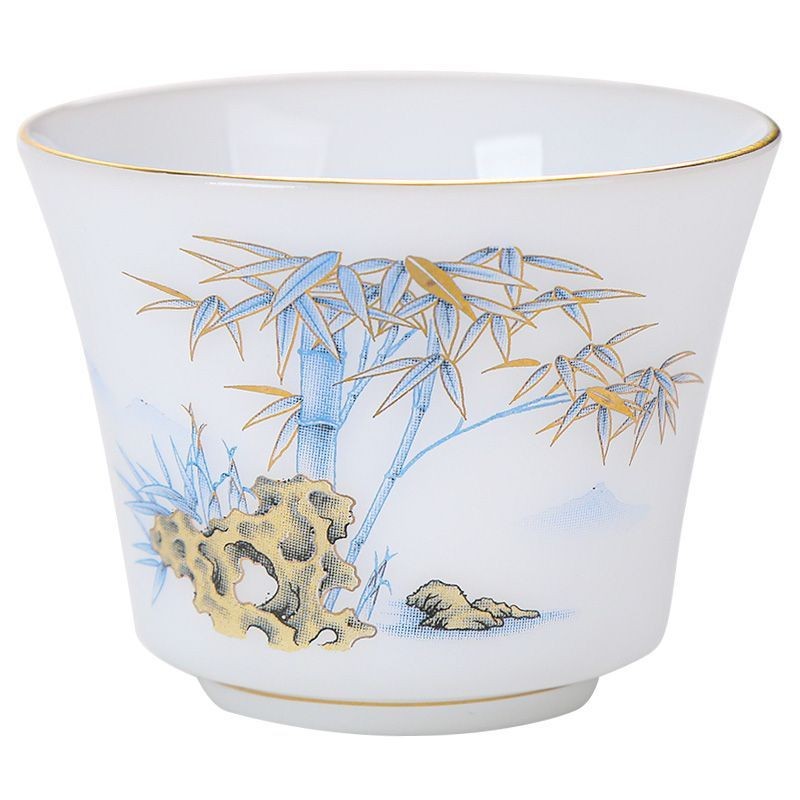 55ml Luxury Ice Jade Porcelain Bamboo Pattern Thin Body Kung Fu Tea Cup