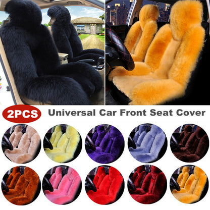 2PCS Genuine Australian Sheepskin Fur Long Wool Car Front Seat Cover Warm Winter