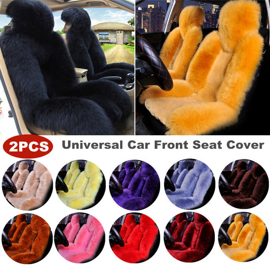 2PCS Genuine Australian Sheepskin Fur Long Wool Car Front Seat Cover Warm Winter