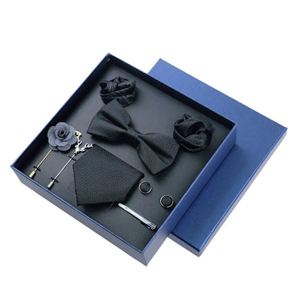 Men Ties 9Pcs Necktie Set Formal Luxury Wedding Cravat Pocket Square Silk Bowtie