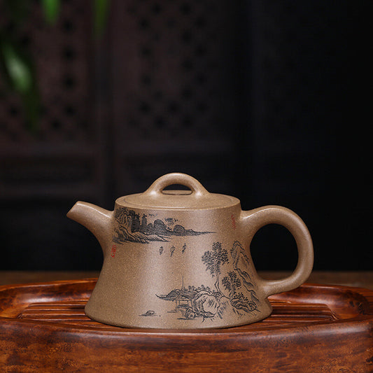 China Yixing Zisha Pottery Graphite Clay Handmade 200cc Mesh Teapot 井栏