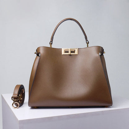 28/32cm Trapezoid Real Leather Tote Handbag Purse Fashion Shoulder Bag Briefcase