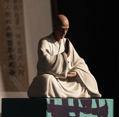 4" Chinese Figure Decor Porcelain Handmade Monk Statue Buddha Buddhism Zen