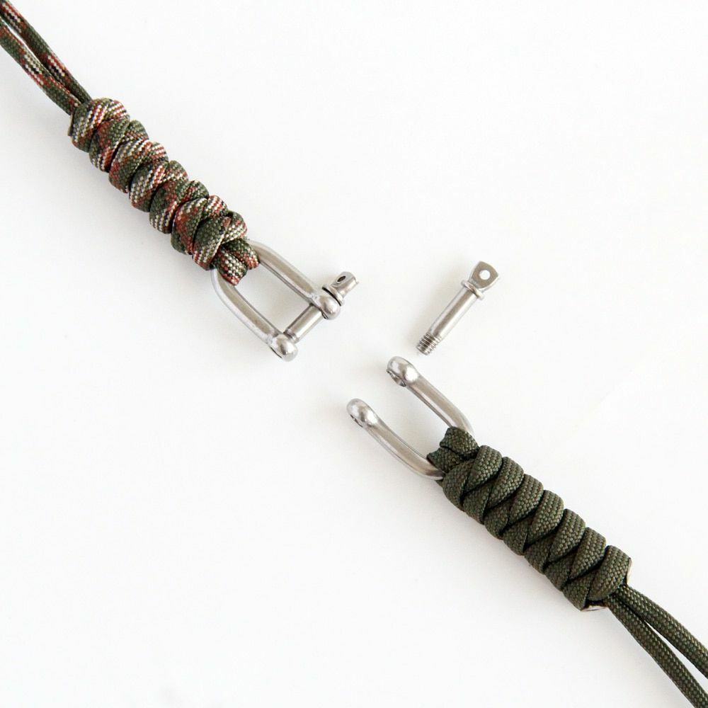 2PCS Handmade Knife Gear Braided Stainless Steel Shackle Keychain Parachute Cord