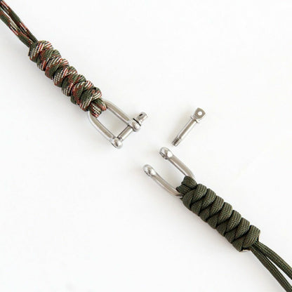 2PCS Handmade Knife Gear Braided Stainless Steel Shackle Keychain Parachute Cord