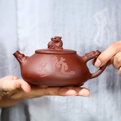 Chinese Tea Pot Real Yixing Zisha Shipiao Pot Clay Marked Mascot Statue 220ml