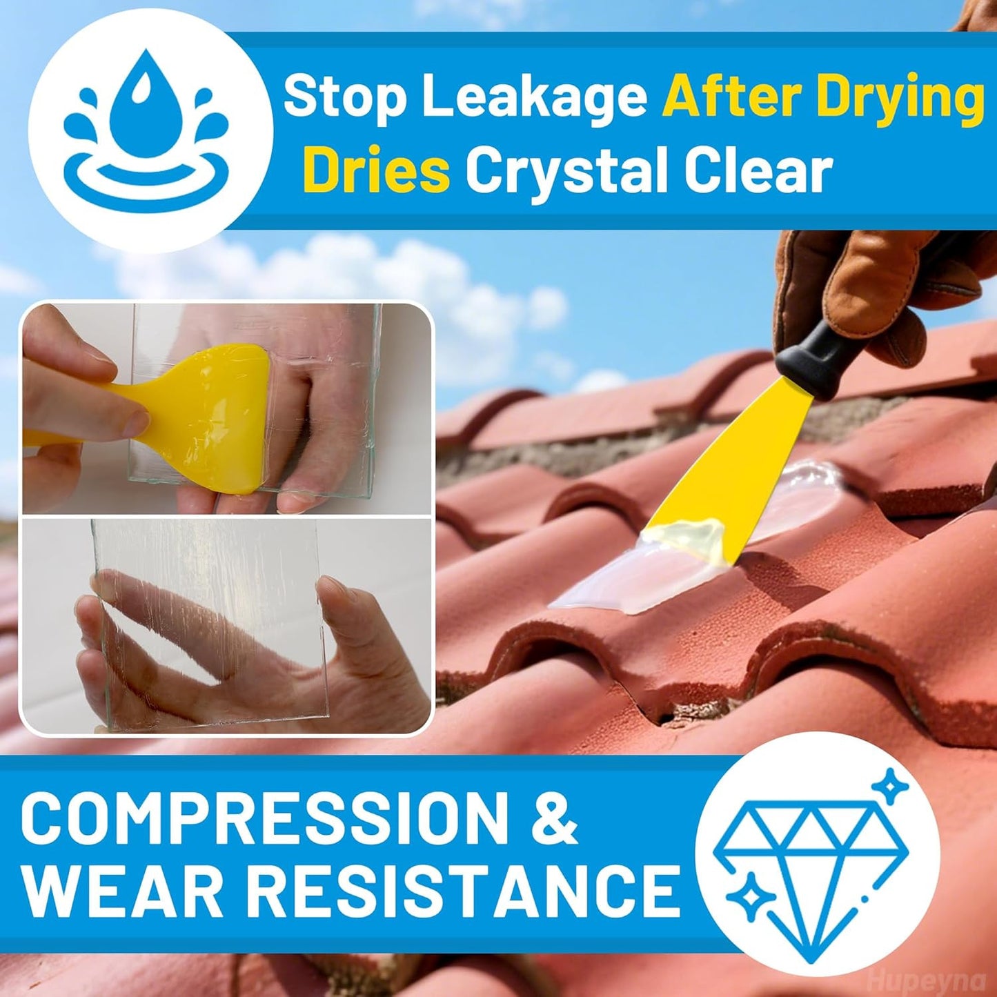 Waterproof Patch & Seal Rubberized Sealant Paste, 2.2Lbs Anti-Leakage Clear Wate