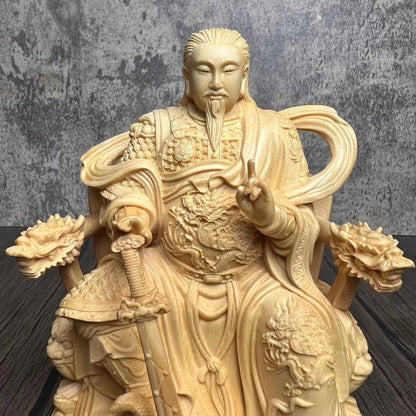 Chinese Boxwood Carved Emperor Zhenwu Statue Taoism God Daoist Deity Home Decor