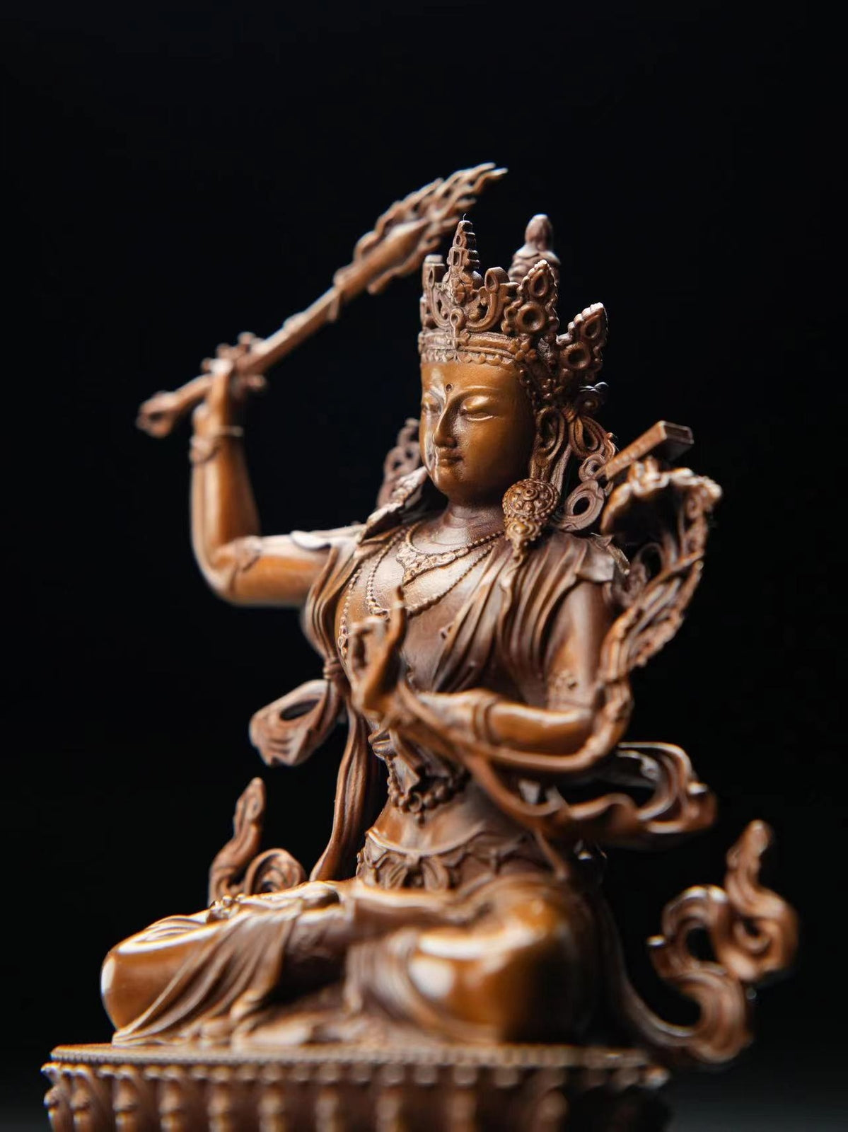 Chinese Bronze Manjushri Sitting Statue with Both Arms Manjushri Bodhisattva