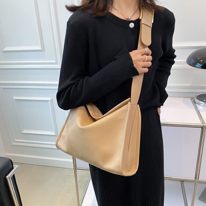 Leather Shoulder Bag Simple Solid Color Crossbody Bag Handbags Purse 30*22*10 CM