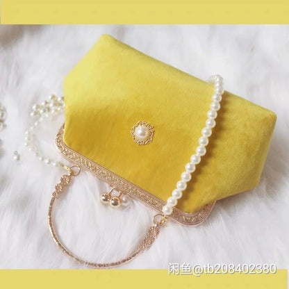 Beads Chain Bag 2 Straps Vintage Metal Shell Purse Velvet Shoulder Bag 20*14*6CM