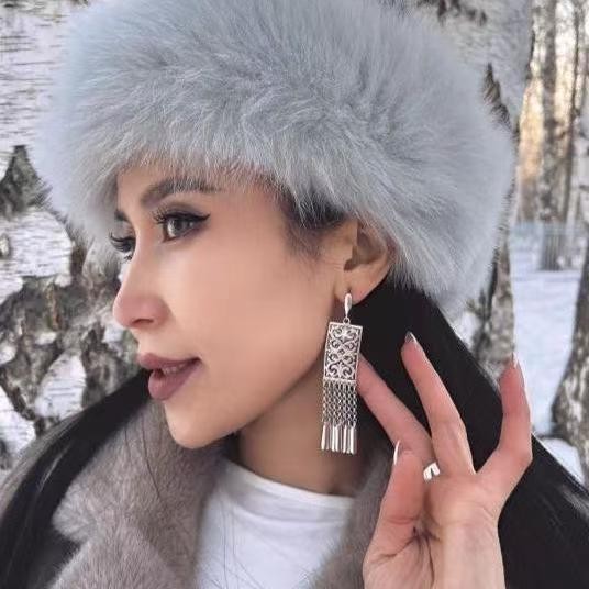 Ethnic Silver Long Tassel Earrings Mongolian Kazakh Tibetan Style For Women