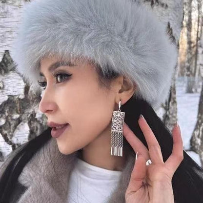 Ethnic Silver Long Tassel Earrings Mongolian Kazakh Tibetan Style For Women