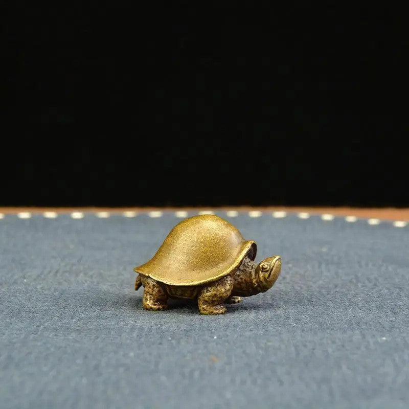 41mm Chinese Brass Longevity Tortoise Statue Ornament Hand-carved Tea Pet