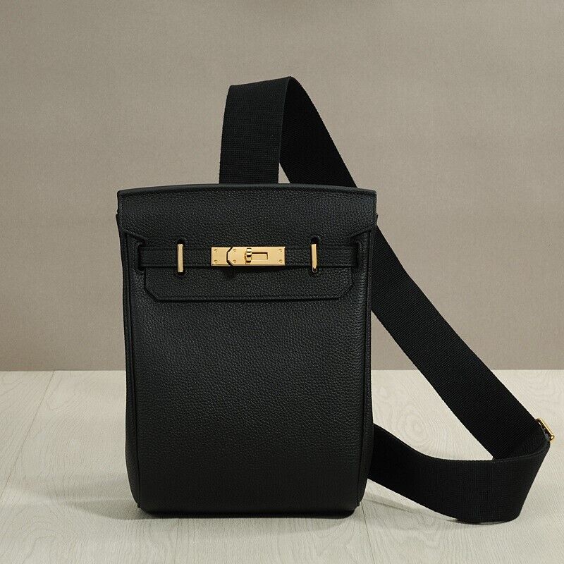Small Real Leather Sling Chest Pack Shoulder Bag Crossbody Backpack Flap Purse