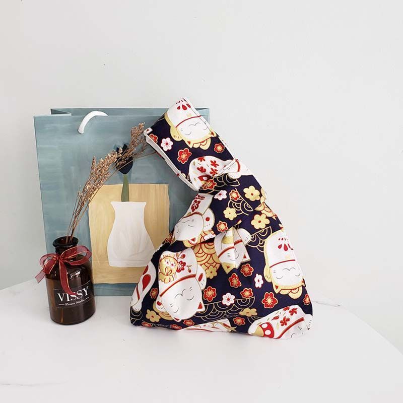 Japanese Style Portable Knot Wrist Bag Women Top Handle Tote Bag Simple Purses