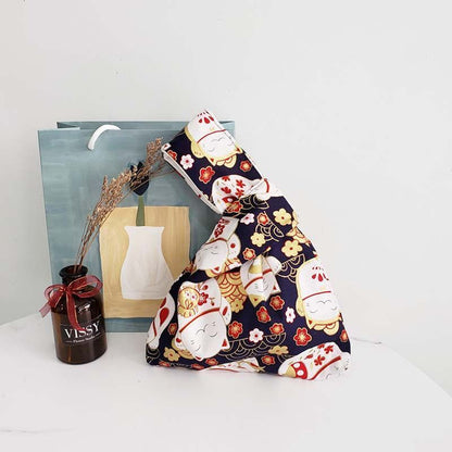 Japanese Style Portable Knot Wrist Bag Women Top Handle Tote Bag Simple Purses