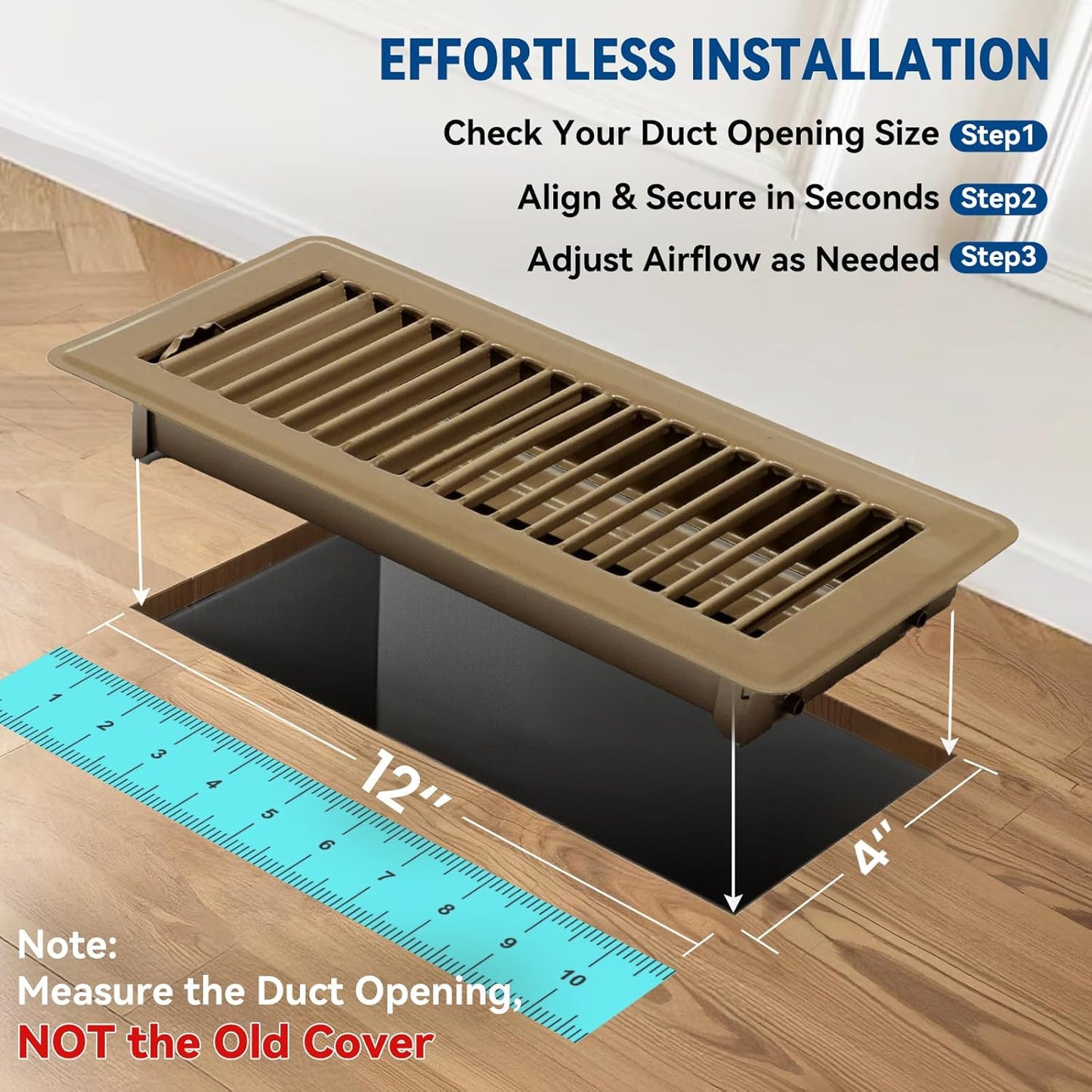 4" X 12" Floor Register Vent Covers 2-Pack, Walkable Powder-Coated Metal Vent Co