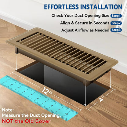 4" X 12" Floor Register Vent Covers 2-Pack, Walkable Powder-Coated Metal Vent Co