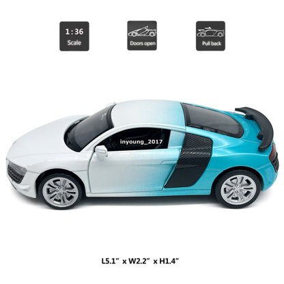 1/36 Audi R8 GT Model Car Metal Diecast Toy Vehicle for Boys Kids Gifts White