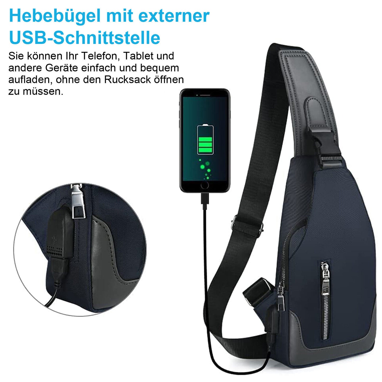 Men Durable Sling Bag USB Charging Port Chest Bags Outdoor Oxford Multipurpose