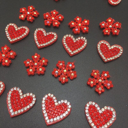 Patches Colorful Padded Heart Flower Clothing Appliques 20x19mm Rhinestone 50Pcs