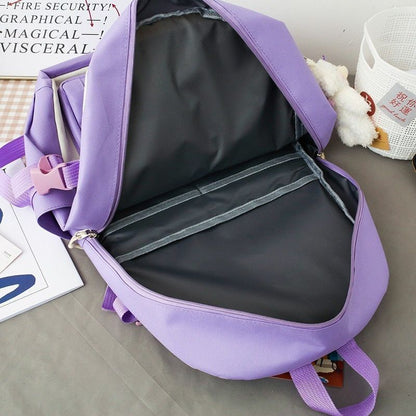 4 Pcs Sets Purple School Backpack School Bags 32*15*46CM Polyester Softback 20L