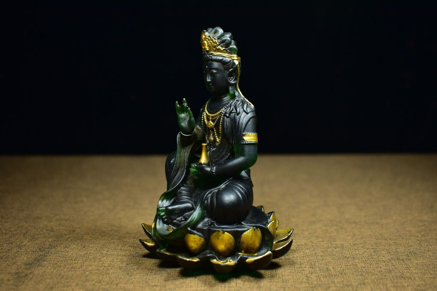 Collectible China ancient Coloured glaze handmade lotus Guanyin buddha statue