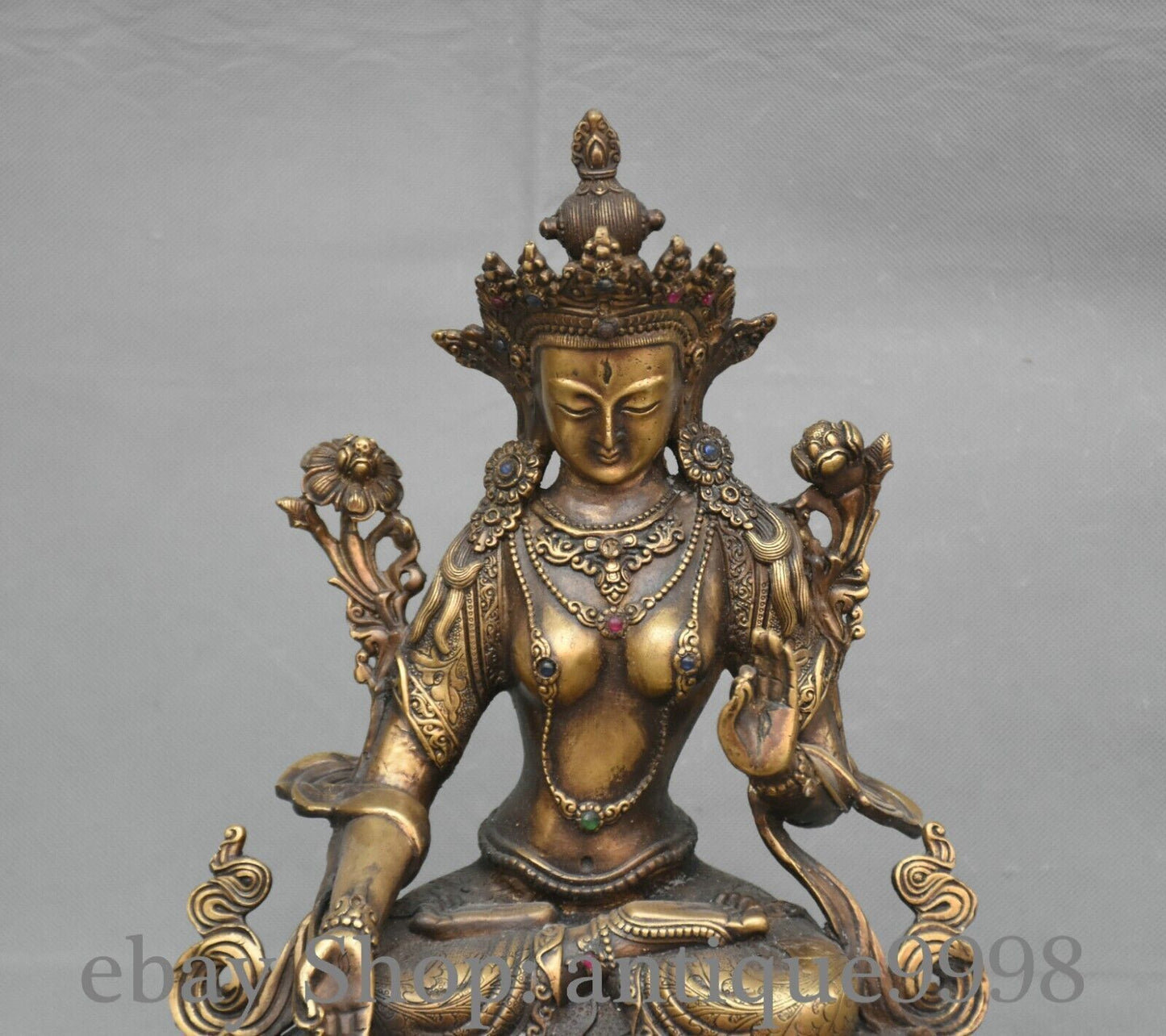 12.5'' Old Tibet Bronze Gilt White Tara Mahayana Buddhism Enlightenment Statue