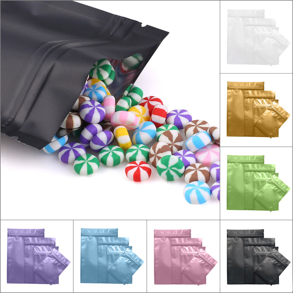 100 Flat Aluminum Foil Zip Lock Mylar Bag Resealable Zipper Clip Repacking Pouch
