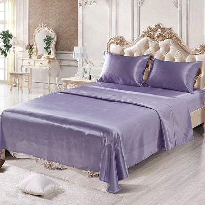 Comfortable Satin Silk Fitted Sheet Bed Flat Sheet Set Bedding Set Pillow Case