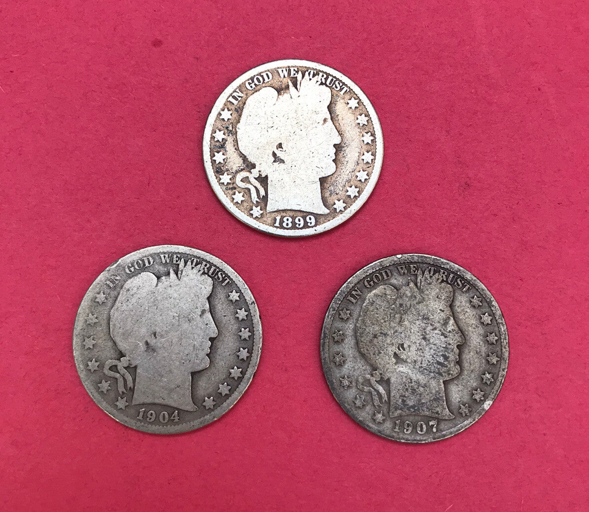 1907 1904O 1899 Barber Liberty Head Silver Half Dollar 3 Coins Money USA 美国宪法银币