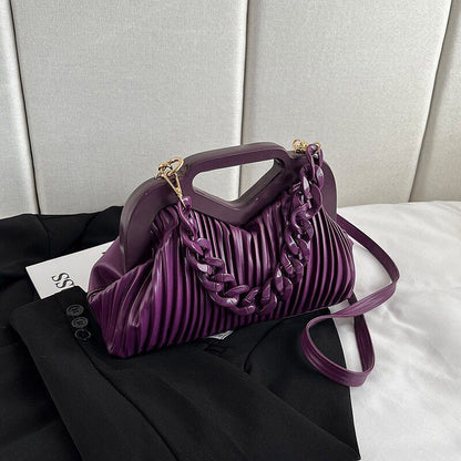 Handbag Thick Chain Handle Pleated Shoulder Bag Women Clutch Purses Crossbody