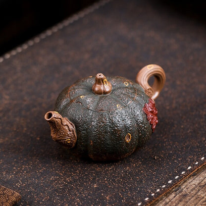 Full Handmade Tea Pot Master Real Yixing Zisha Clay Marked Pumpkin Design Teapot