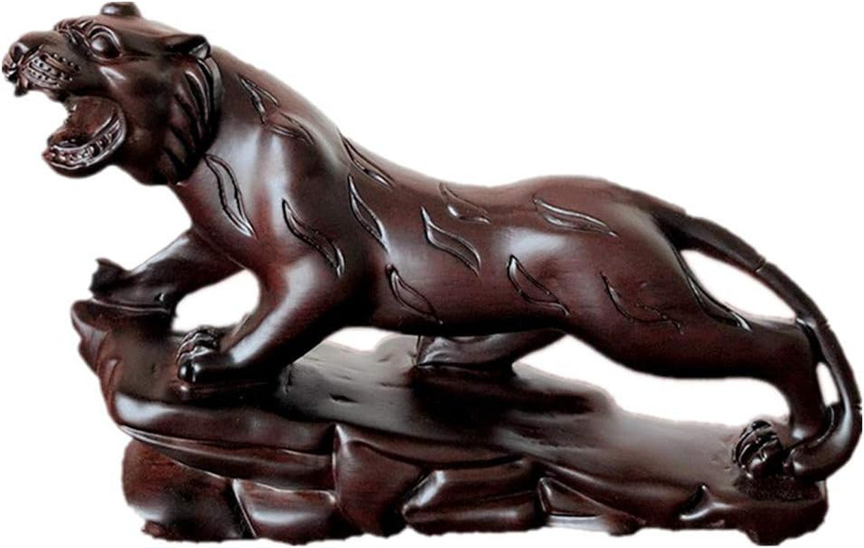 Handmade Wooden Tiger Statue Wealth Lucky Figurine Sculpture Home Office Decor