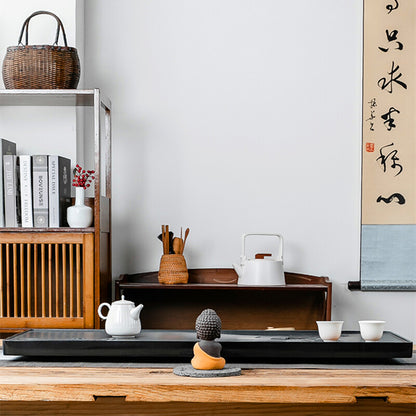Handmade Carved Black Stone Tea Tray Water Draining Tea Table Weighted Tea Boat