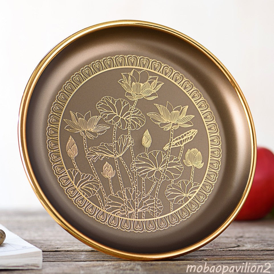 17.5cm Alloy Fruit Dish Buddha Embossed Lotus Fruit Plate Buddhist Supplies