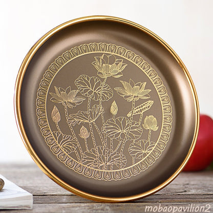 17.5cm Alloy Fruit Dish Buddha Embossed Lotus Fruit Plate Buddhist Supplies