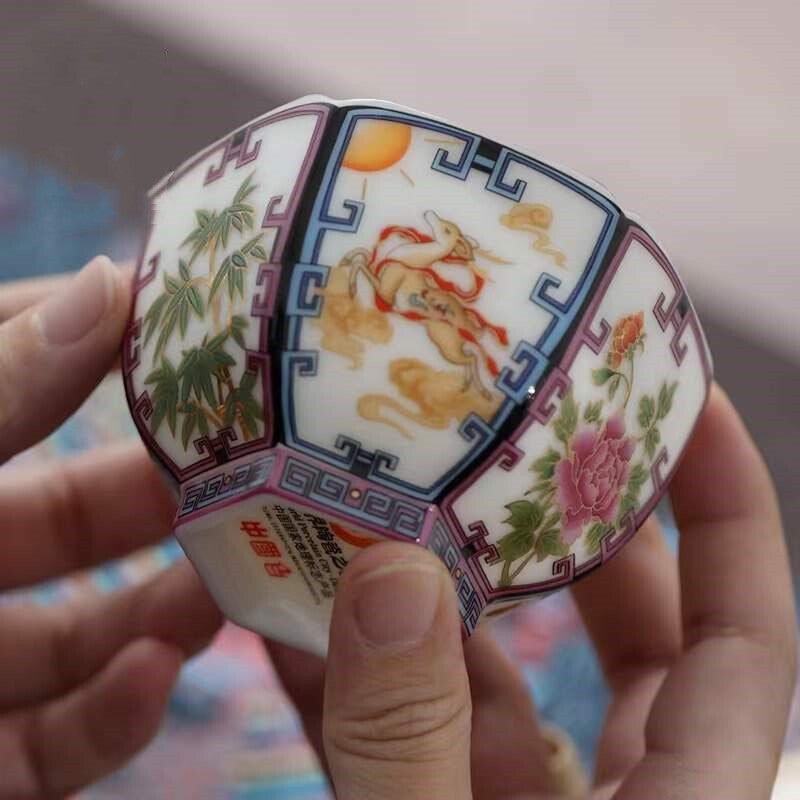 Fat Mutton Jade Porcelain Tea Cup Gaiwan Color Enamel Craft Tureen Souvenir New